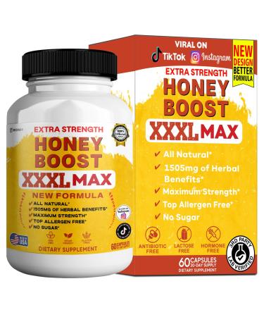 Honey Boost XXXL Max Extra Strength Supplement Organic Maca Root Complex All Natural 60 Capsules Sugar Free Allergen Free (1)