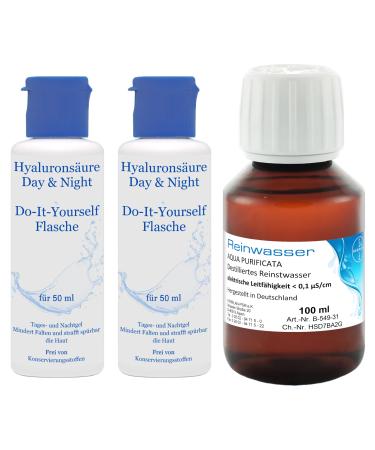 HERRLAN PSM Hyaluronic Acid AntiAging Day & Night Gel High Dose DoItYourself bottle plus 1 x 100 ml pure water I HERRLAN quality I Made in Germany