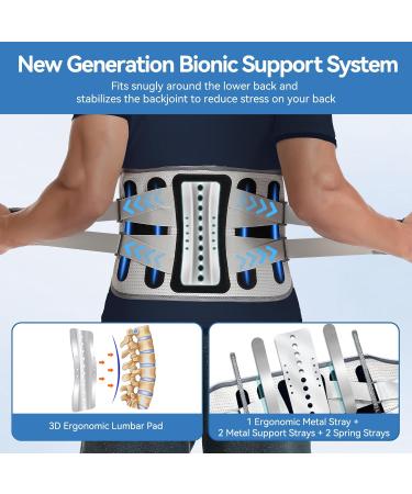 2024 Upgrade Back Brace for Lower Back Pain | Ergonomic Support Belt for Men & Women | Removable Stays | X-Large (Grey - Buy Online on GoSupps.com
