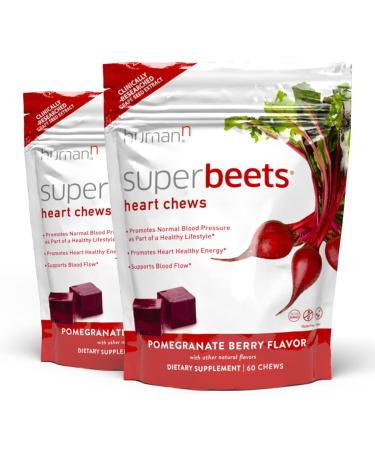 humanN SuperBeets Heart Chews - Nitric Oxide Production Support - Grape Seed Extract & Non-GMO Beet Energy Chews - Pomegranate Berry Flavor - 120 Count (Total) 120 Count (Pack of 2)