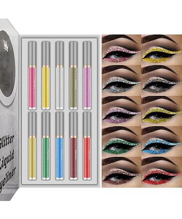Shimmer Glitter Eyeshadow Quick Dry Colourful Pearl Liquid Eyeliner for Eye Beauty - Coloured Liquid Eyeliner Makeup Multifunctional Sparkling & Shimmer Eyes Makeup for Women Girls - Buy Online on GoSupps.com