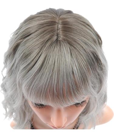 FAELBATY Ombre Grey Short Bob Wig with Air Bangs - Curly Wavy Synthetic Cosplay Wig for Women - 12 Dark Root Ombre Gray - Buy Online on GoSupps.com