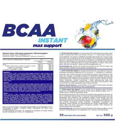 All-Nutrition BCAA Max Support Powder - High-Dose Amino Complex (Mango-Blackberry 500g) | Soluble BCAA Glutamine Leucine & Taurine for Optimal Performance - International Shipping Available - Buy Online on GoSupps.com