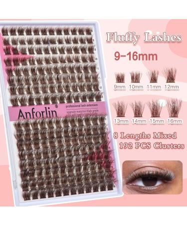 Buy Brown Lash Clusters 9-16mm | Wispy D Curl Eyelash Extensions | 192 PCS Fluffy DIY Lash Kit by Anforlin - Buy Online on GoSupps.com