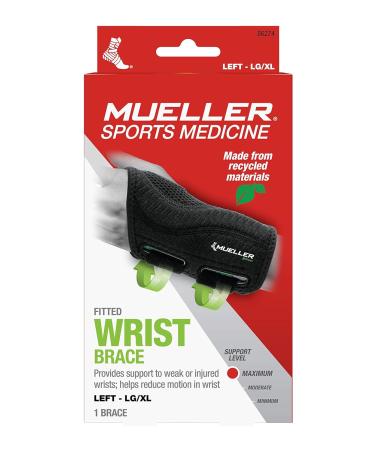 Mueller Greenline Fitted Wrist Brace - Size L/XL Left Hand - Black Wrist Support for Maximum Comfort and Stability | International Shipping Available - Buy Online on GoSupps.com