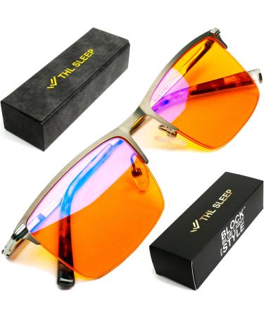THL SLEEP Half Frame Blue Light Blocking Glasses for Women & Men - Titanium Half Rim Sleep & Migraine Glasses - Semi Rimless 97% Blue Light Glasses for Computer Eye Strain & Eye Fatigue Blue Blockers