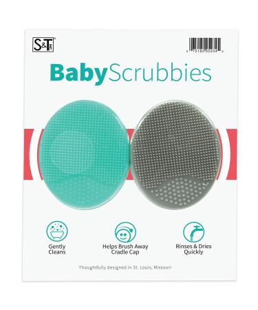 S&T INC. Exfoliating and Massaging Cradle Cap Bath Brushes for Baby, Silicone - 2 Inch x 2.5 Inch, Grey and Teal, 2 Pack Teal/Grey