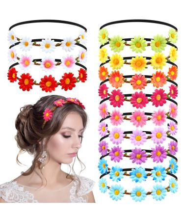 24 Pieces Multicolor Flower Headbands for Women Girls Floral Flower Crown Hippie with Adjustable Elastic Flower Hair Band Daisy Hair Accessories for Kids Baby Festival Wedding Party