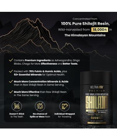 VeltraVita Pure Himalayan Shilajit Gummies with Ginkgo Biloba Chaga & KSM-66 Ashwagandha | Shilajit for Men & Women |10000 mg Max Potency | 76%+ Fulvic Acid & 92+ Trace Minerals | Sugar Free - Buy Online on GoSupps.com
