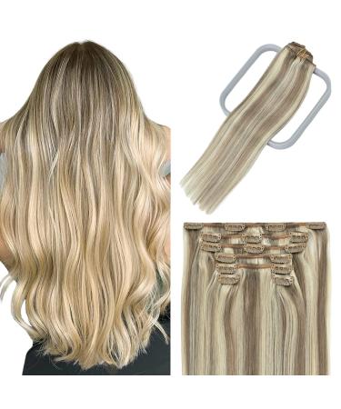 UGOTRAYS Clip in Hair Extensions 15 Inch 70g Ash Blonde Mixed Bleach Blonde Hair Extensions Clip in Hair Extensions Real Human Hair Double Weft Straight 7pcs 18p613 15 Inch 18p613 Mixed Bleach Blonde