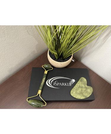 Premium Rose Quartz Jade Roller and Gua Sha Set for Face - Natural Beauty and Relaxation (Green)