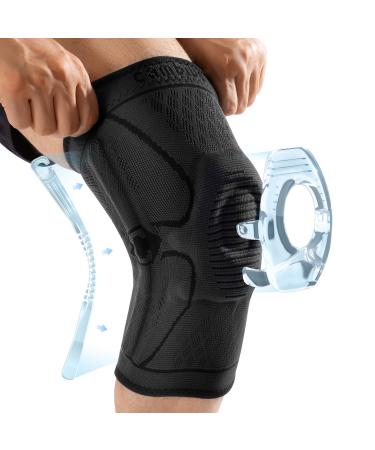 Cambivo Kneechoner 1 piece knee tandage women men compression bandage knee with side stabilizers & patella gel pad bandage knee meniskus arthritis knee support for training sport running xl black