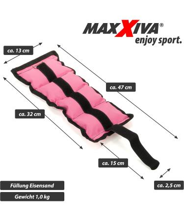 MAXXIVA Weight Cuffs - Pink 2x1kg Iron Sand Weights for Jogging Running & Workout - Arm & Leg Resistance Training - Buy Online on GoSupps.com
