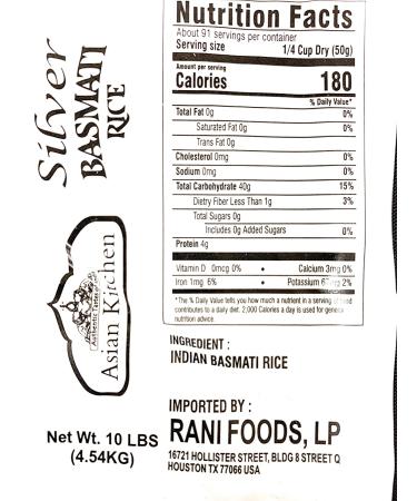 Premium 10lb Silver White Basmati Rice - Extra Long Aged, Indian Origin, Export Quality, All Natural, Gluten-Friendly, Vegan - 1 Pack - Buy Online on GoSupps.com
