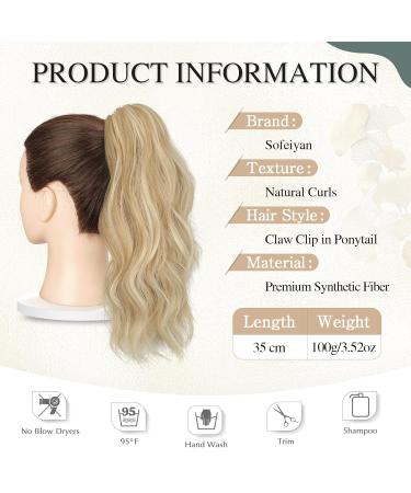 Shop Sofeiyan Clip-In Claw Ponytail Extension - Long Curly Heat-Resistant Hairpiece in Blonde & Dark Gold Mix for Women - Buy Online on GoSupps.com