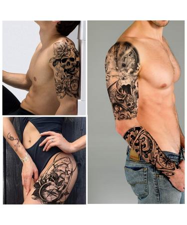 Yazhiji 36 Sheets Temporary Tattoos Stickers - 12 Arm & Chest Tattoos + 24 Tiny Black Designs for Men and Women - Buy Online on GoSupps.com