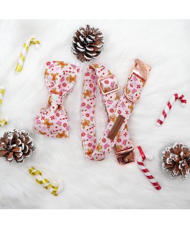 Elegant Little Tail Dog Collar with Bow - Holiday Dog Collar for Girl or Boy - Pet Gift Bowtie - Adjustable for Small, Medium, Large Dogs - Gingerbread Man Design - Buy Online on GoSupps.com