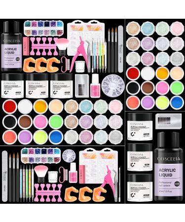 Acrylic Nail Kit for Beginner Nail Kit Set Professional Acrylic with Everything 27 Colors Acrylic Powder and Liquid Monomer Set Colored Glitter Powder Nail Rhinestones Tools Manicure Kits for Nail Extension Home Salon DIY 12
