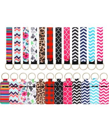12 Pieces Lipstick Holder Keychains with 12 Pieces Neoprene Wristlet Keychain Lanyards Vibrant Colors Neoprene Lip Balm Keychain Holder Portable Lipstick Holder Lipstick Keyring Holder (12 Color)