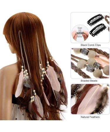 MWOOT Feather Hair Clips - Boho Hippie Extensions with Tassel, Beads, and Hemp Rope - Perfect for Women's Halloween Party Costume - Buy Online on GoSupps.com