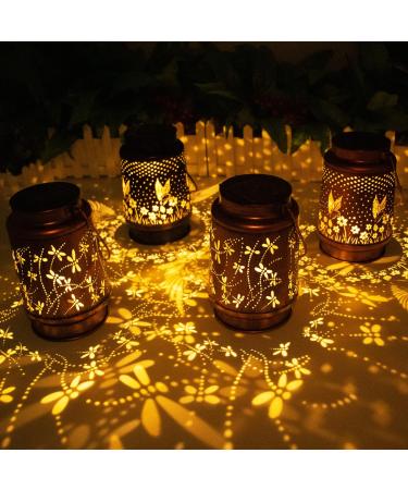 Hummingbird Solar Lantern Lights Outdoor Hanging Metal Decor Lanterns-Waterproof LED Decorative Light for Garden Patio Yard Lawn Backyard Front Porch as Gifts for Mom Grandma Women (2 Hummingb 2 Hummingbirds and 2 Dragonflies 4