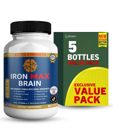 Iron Max Brain Extra Strength Brain Support Supplement 60 Capsules 30-Day Supply (5)