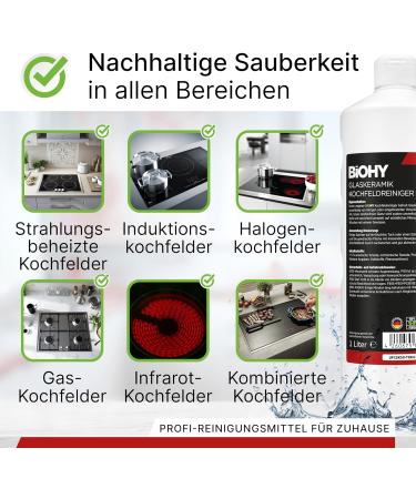 Biohy Glaskeramik Hob Field Cleaner - 3 x 1L Kitchen Ceranfeldreiniger | Scratch-Free High Gloss Fat Solder | Biodegradable Kitchen Cleaner Supplement - Buy Online on GoSupps.com