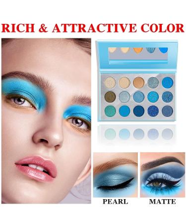 QIUFSSE Blue Eyeshadow Palette - 15 Colors Matte Glitter Blendable Eye Shadow Set for Women | Long Lasting Metallic Shades | Christmas Gift Idea - Buy Online on GoSupps.com