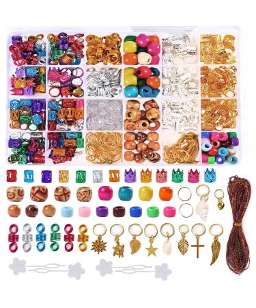 Leeven 417 Pieces Dreadlocks Beads DIY Hair Braid Accessories with Braid Rings Hair Hoops, Hair Clips, Wood Beads and colorful Metallic Cord for Hair Decoration HairRing-ZUHE417