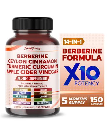 Berberine 8000mg Cinnamon 6000mg Apple Cider Vinegar 3000mg Turmeric 3000mg - Overall Wellness Support- Made in USA 150 count (pack of 1)
