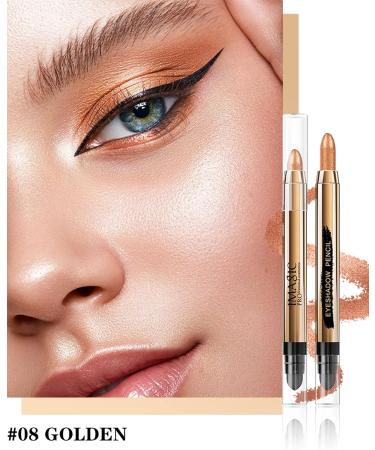 Cream Eyeshadow Stick -1Pcs No Crease Glitter Shimmer Golden Cream Eye shadow Stick with Brush Rotatable Eye Brightener Pencil Crayon Long Lasting Waterproof for Smoky Metallic Eye Makeup-8# 08# Golden - Buy Online on GoSupps.com