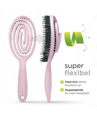 Fabcare Organic Hairbrush - Wild Boar Bristles Round Detangler Brush for All Hair Types | Pink - Includes Ebook Professional Hair Care - Buy Online on GoSupps.com