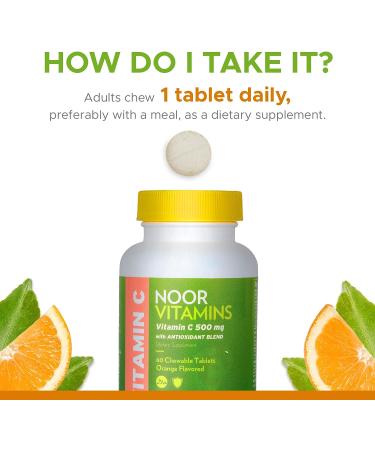Noor Vitamins 500 MG Halal Vitamin C Chewable Tablets with Rose Hips | Immune Support | Vegan, Gluten-Free, Halal | 60 Orange Flavored Tablets | 2 Month Supply - Buy Online on GoSupps.com