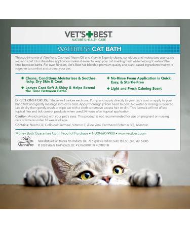 Vet's Best Waterless Cat Bath - No Rinse Dry Shampoo for Cats - 4 oz - Buy Online on GoSupps.com