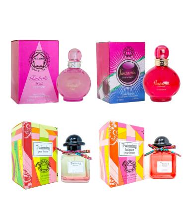 META-BOSEM 4-Pc (Fantastic+Fantastic Pink+Twinning+Twinning Intense) Fragrance for Women Collection Bottle Eau de Parfum Natural Spray - Fresh Scent (Pack of 4) Each 3.4 Fl Oz Total 13.6 Oz
