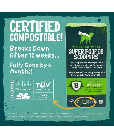 Benevo Biodegradable Dog Poop Bags (120 Bags) EN13432 Compostable Dog Poop Bags Unscented & Plastic Free Ideal For Big & Small Dogs Made From A Sustainable Cornstarch Base Handy Rolls of 15 120 count (Pack of 1) - Buy Online on GoSupps.com