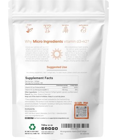 Micro Ingredients Organic Chlorella Spirulina 3000mg Tablets & Vitamin D3 5000iu + K2 100mcg Bundle 2 Pack | Cracked Cell Wall Rich in Vegan Protein & Chlorophyll | Essential Sunshine Vitamins - Buy Online on GoSupps.com