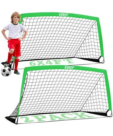 Kunup Kids Soccer Goals for Backyard Set of 2 Portable Soccer Nets for Backyard 6x4FT Folding Soccer Goals Practice Nets with Carrying Bag for Outdoor Indoor Green