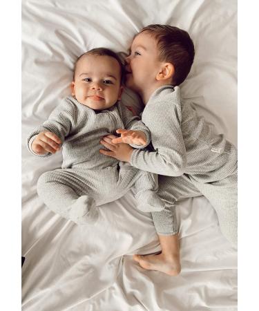 DreamBuy Ribbed Cotton Zip Up Baby Sleepsuit 12-18 Months Dove Grey - Unisex Newborn Clothes - Buy Online on GoSupps.com