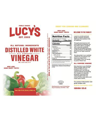 Lucyâ€™s Family Owned Natural Distilled White Vinegar - 1 Gallon (128 oz) - 5% Acidity - Buy Online on GoSupps.com