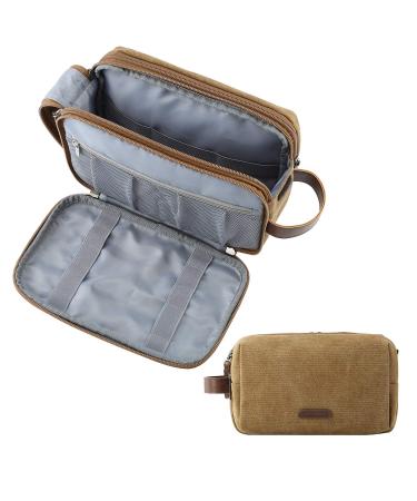 Toiletry Bag for Men BAGSMART Travel Toiletry Organizer Dopp Kit Water-Resistant Shaving Bag for Toiletries Accessories Khaki Canvas Khaki Canvas -Medium