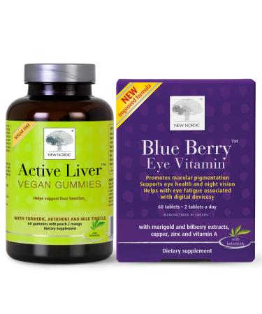 NEW NORDIC Liver & Eye Support Bundle Active Liver Gummies with Milk Thistle Plus Blue Berry Eye Vitamin Tablets