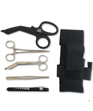 Madison Supply - EMT and First Responder Medical Tool Kit: Adjustable Nylon Belt Pouch  Premium First Aid Gear: EMT Shears  5.75 Bandage Scissors  5.75 Forceps  6 Hemostat  and Pupil Light