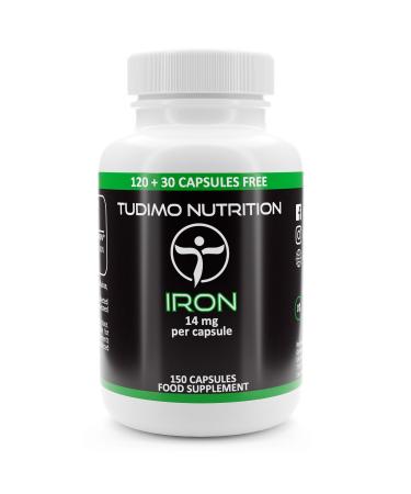 Iron Food Supplement 14mg - 150 Quick Disintegration Capsules (5 months) with 14 mg Iron Fumarate Powder (Ferrous Fumarate Ir