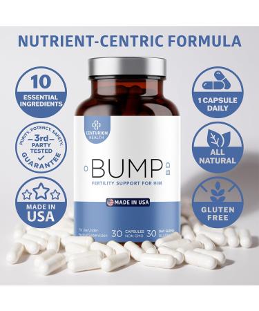 Centurion Labs Bump BD Natural Fertility Supplement for Men Male Prenatal Vitamins with Selenium CoQ10 L-Methylfolate Folinic Acid DHA + EPA to Support Hormonal Balance & Motility 30 Caps - Buy Online on GoSupps.com