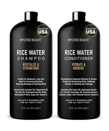 Rice Water Shampoo and Conditioner Set - Ultra-Nourishing Hair Care Set Promotes Growth Revitalizes Shine and Shields from Damage - Infused with Essential Oils - 16 fl oz Each