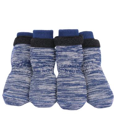 Petloft anti-slip dog socks 4 pieces indoor slide-resistant dog socks with adjustable fastening tape for small medium-sized dogs cats puppies older pets (s dark blue paw) dark blue paws S
