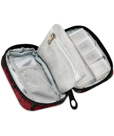 Pfrewn Retro Red Rose Pill Organizer Case | Travel 7-Day Weekly Vitamin & Medicine Holder for Men & Women - Buy Online on GoSupps.com