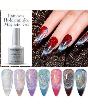 Universal Rainbow Cat Eye Gel Nail Polish Glitter Holographic Gel Polish Colourful Laser Sparkle Shiny Nail Polish Long Lasting Soak-Off Gel Magnetic Nail Polish (Rainbow) - Buy Online on GoSupps.com