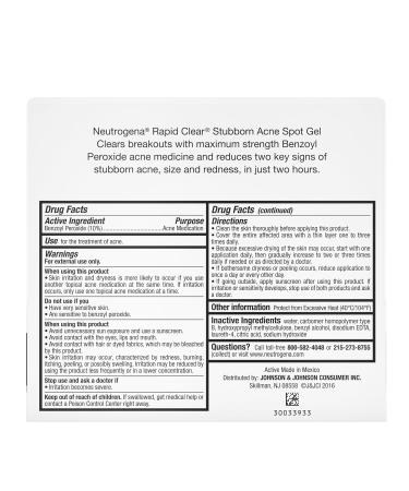 Neutrogena Rapid Clear Stubborn Acne Spot Treatment Gel with Maximum Strength 10% Benzoyl Peroxide Acne Treatment Medication Pimple Cream for Acne Prone Skin Care 1 oz 2 Pack - Buy Online on GoSupps.com
